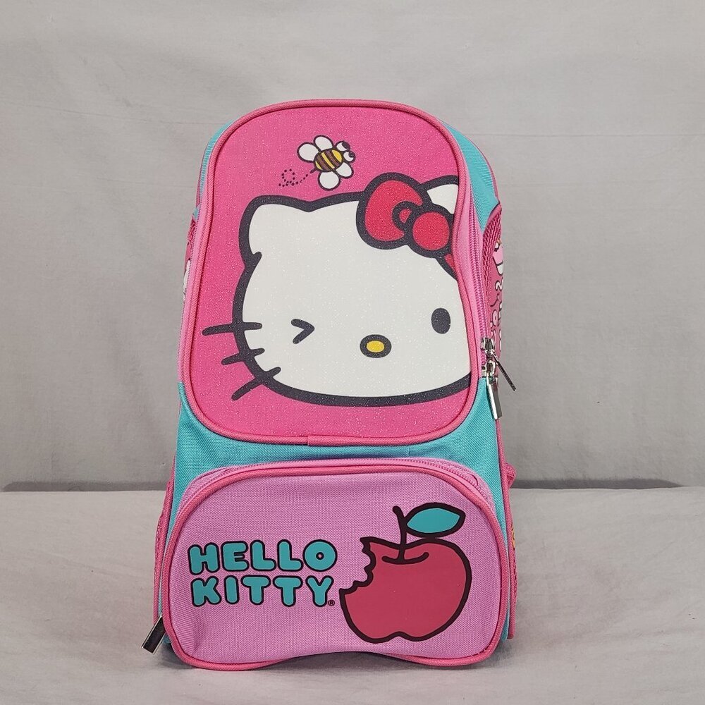 Hello Kitty Back Pack Book Bag Pink Turquoise Pocket NWOT SANIRO